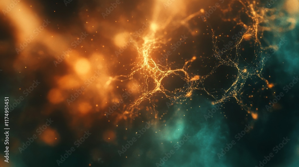 Poster A close-up of light particles speeding through a void, glowing brightly as they move, capturing the concept of light speed in a scientific and abstract manner