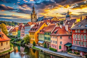 Fototapeta premium European Old Town Architecture, Watercolor Urban Exploration Photography
