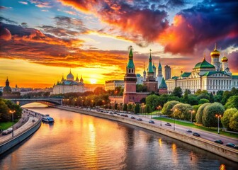Naklejka premium Moscow Sunset Postcard: Scenic Russian Landscape at Golden Hour