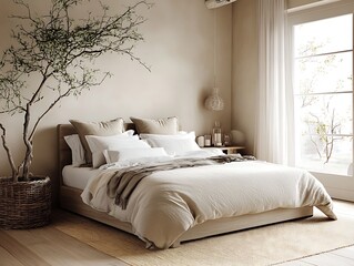 elegant bedroom interior with soft beige tones