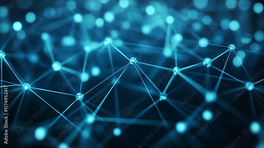 Aufkleber abstract network of blue illuminated nodes and lines