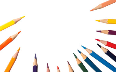 Vibrant colored pencils arranged in a captivating frame.  A burst of creativity!, cut out