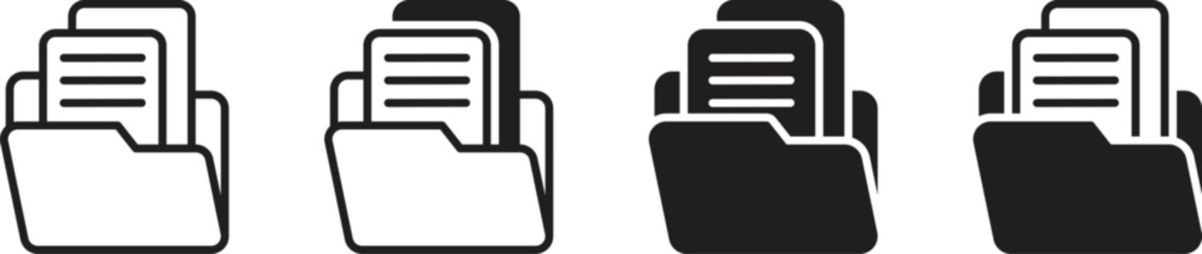 Icon set of files, folders, data in different styles. Vector illustration