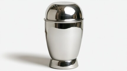 A sleek and polished cocktail shaker. Ideal for crafting delicious cocktails at home or at a bar. Its reflective surface adds a touch of elegance.