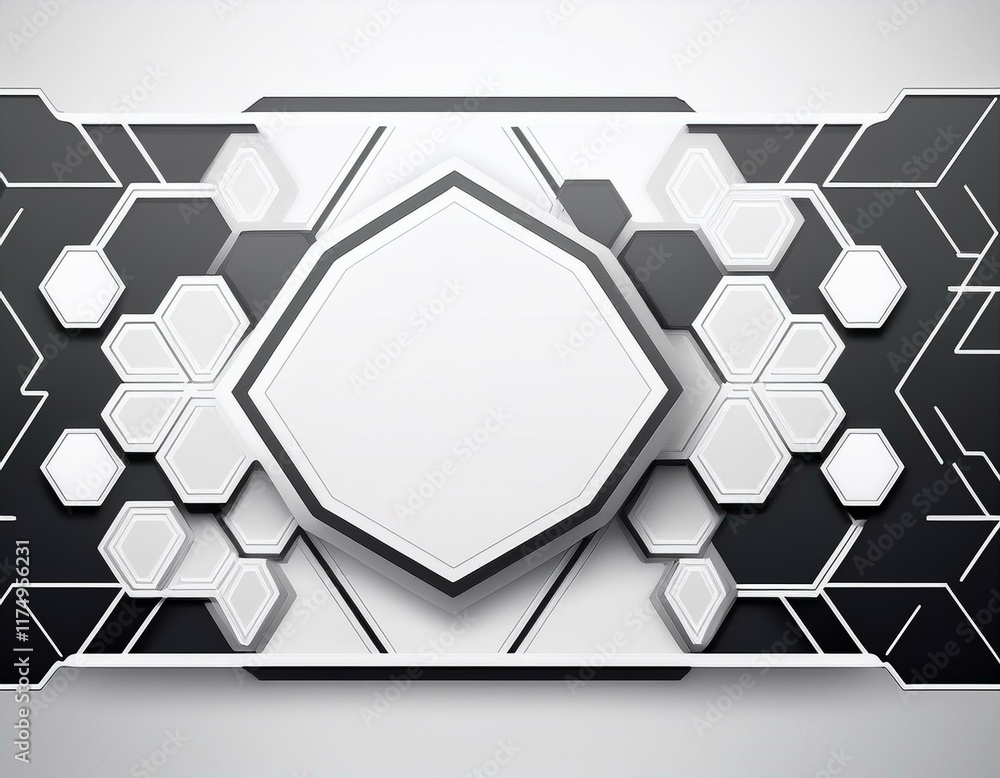 Poster minimalist vector banner with a white background and hexagonal pattern, offering a sleek and geometr