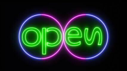 "Open" neon sign in two neon circle.