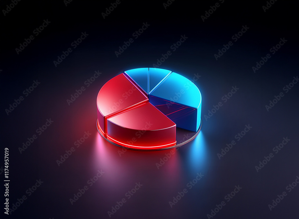 Aufkleber glowing red and blue pie chart segments on dark background. the 3d render showcases data visualizati