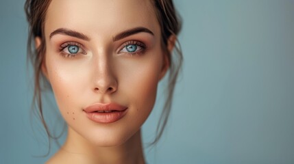 Naklejka premium Portrait of woman with healthy skin on gray background, AI generated image
