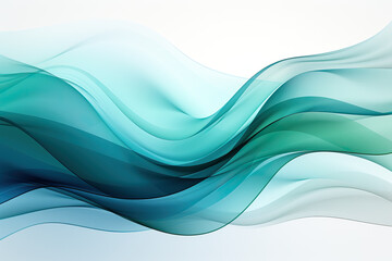 Fototapeta premium Smooth, elegant curves of teal and green create a dynamic, abstract composition. The translucent waves flow across a white backdrop, suggesting movement and energy.