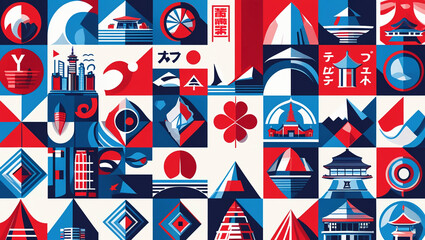 set of Yokohama icons, made in vector art style