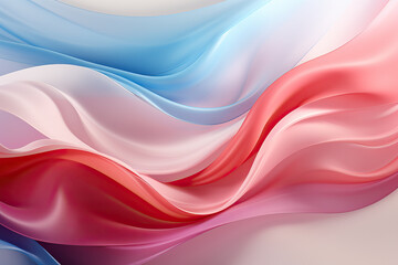 Fototapeta premium Smooth, vibrant waves of translucent fabric in shades of red, pink, and blue create a dynamic and elegant abstract composition.