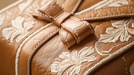 Naklejka premium Handcrafted Leather Bag with Intricate Embroidery