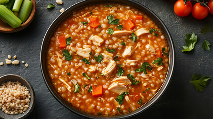 bowl of chicken and pearl barley soup