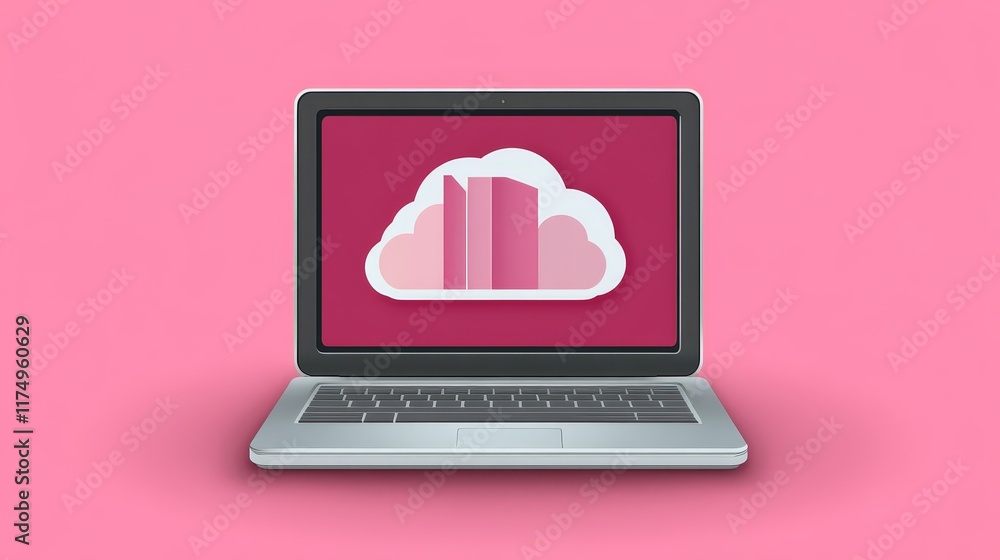 Poster laptop displaying cloud computing data storage and management icon