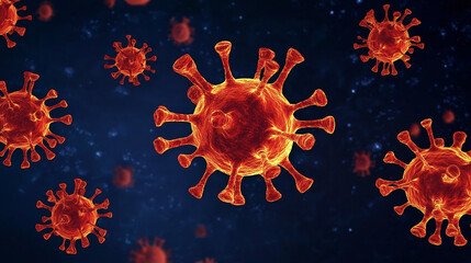 Virus cells in a medical themed background, emphasizing health risks, microbiology, and scientific research for education. HMPV and Coronavirus COVID 19