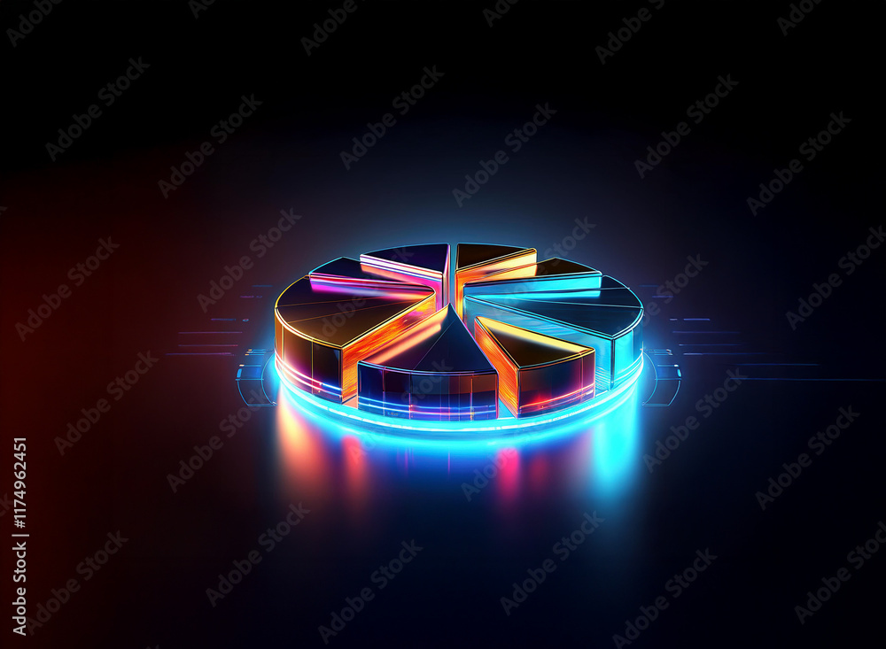 Aufkleber a vibrant, segmented circle glows with neon light, creating a futuristic, data-visualization aesthet