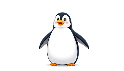 Fototapeta premium Cute cartoon penguin illustration against white background. Possible use Children's book cover, educational material
