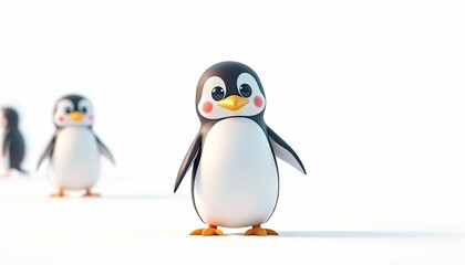 Obraz premium Cute cartoon penguin, isolated on white, adorable