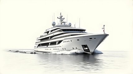 Naklejka premium Majestic yacht glides across tranquil waters, a symbol of opulence and freedom. Its sleek design cuts through the waves, leaving a mesmerizing wake.