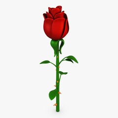 Fototapeta premium Beautiful red rose standing tall with green leaves and thorns