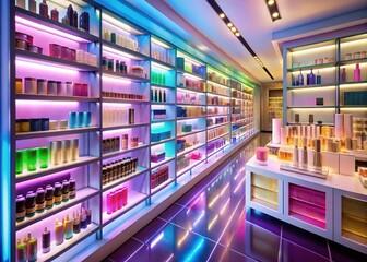 Night Beauty Store Aisle: Pastel Skincare & Cosmetics Display
