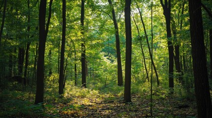 Fototapeta premium Sunlit Path Through a Verdant Forest