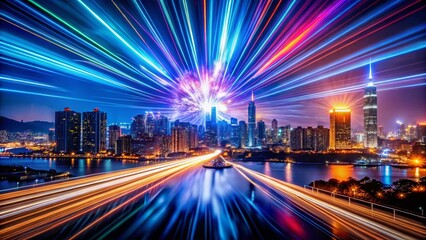 Fototapeta premium Night City Lights Exploding; Vibrant Urban Bang Sign