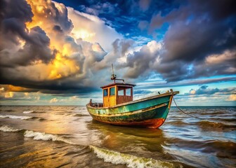 Fototapeta premium Fishing Boat at Sea: Documentary Photography of a Working Vessel