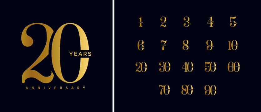 Golden anniversary numbers set on a dark background. Elegant typography for milestone celebrations, corporate events, or branding. Luxurious vector illustration.