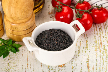 Black sesame seeds in the bowl
