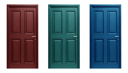blue, green, brown, closed lock doors on transparent background PNG, house or home door