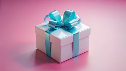 Floating White Gift Box with Blue Ribbon - Pink Background - 3D Animation Stock Photo
