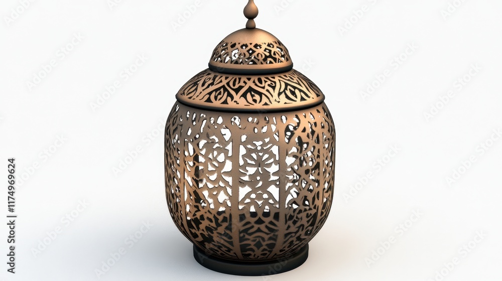Poster ornate metallic lantern with intricate cutout patterns. ideal for adding a touch of elegance and cul