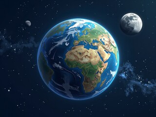 Fototapeta premium Stunning View of Earth from Space with Moon and Stars Planet Earth Celestial Bodies Space