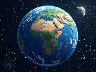 Naklejka premium Stunning 3D Render of Earth from Space Showing Africa Europe Asia and Moon