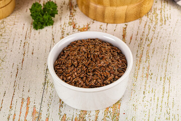 Brown flax seeds in the bowl
