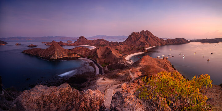 Panoramic of Padar island at sunrise, Komodo National Park, Indonesia