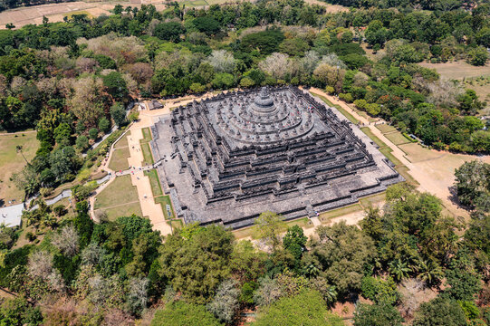 Aerial view of Borobudur temple, Central Java, Indonesia