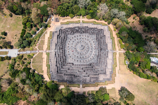 Aerial view of Borobudur temple, Central Java, Indonesia