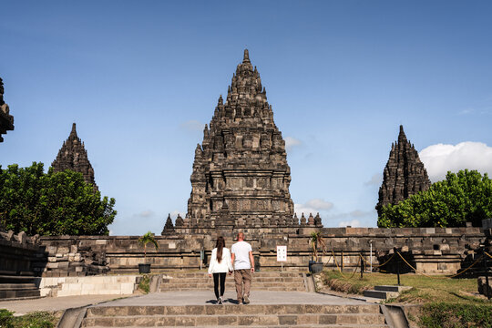 Adult couple visiting Prambanan temple, Yogyakarta, Java, Indonesia