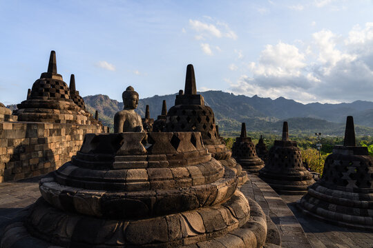 Borobudur temple at sunset, Central Java, Indonesia