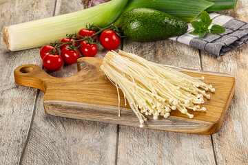 Raw enoki mushroom for cooking