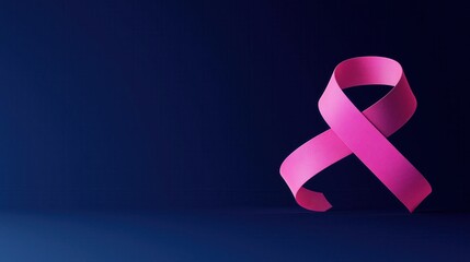 pink awareness ribbon on dark background with space for text