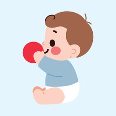 Adorable Baby Boy Playing with Red Ball Cute Infant Toddler Child Happy Expression
