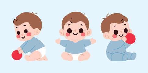 Adorable Baby Boy Playing with Red Balls Cute Cartoon Illustration of Infant in Diaper