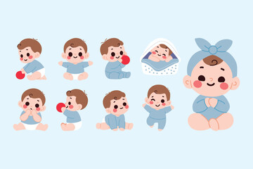 Adorable Baby Boy Illustrations Various Poses Activities and Expressions