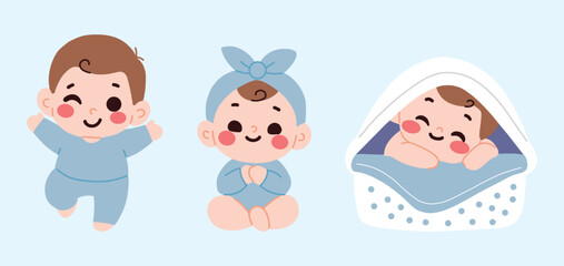 Adorable Cartoon Baby Illustrations Playing Sitting Sleeping in Crib