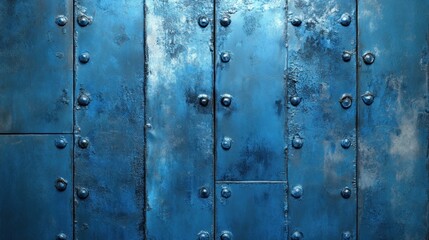 Fototapeta premium Blue Metal Panel with Rivets and Uneven Texture