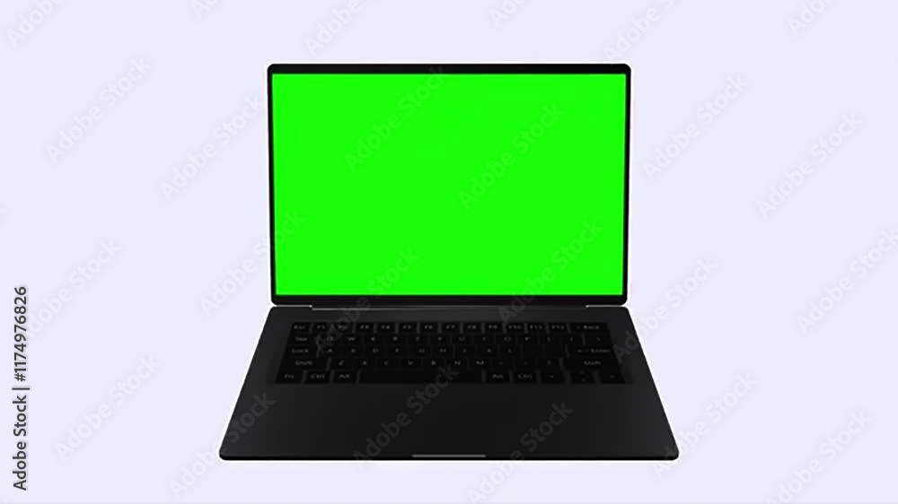 Fototapete laptop medium shot mockup with green screen 3d render computer chroma key lap top front view motion 