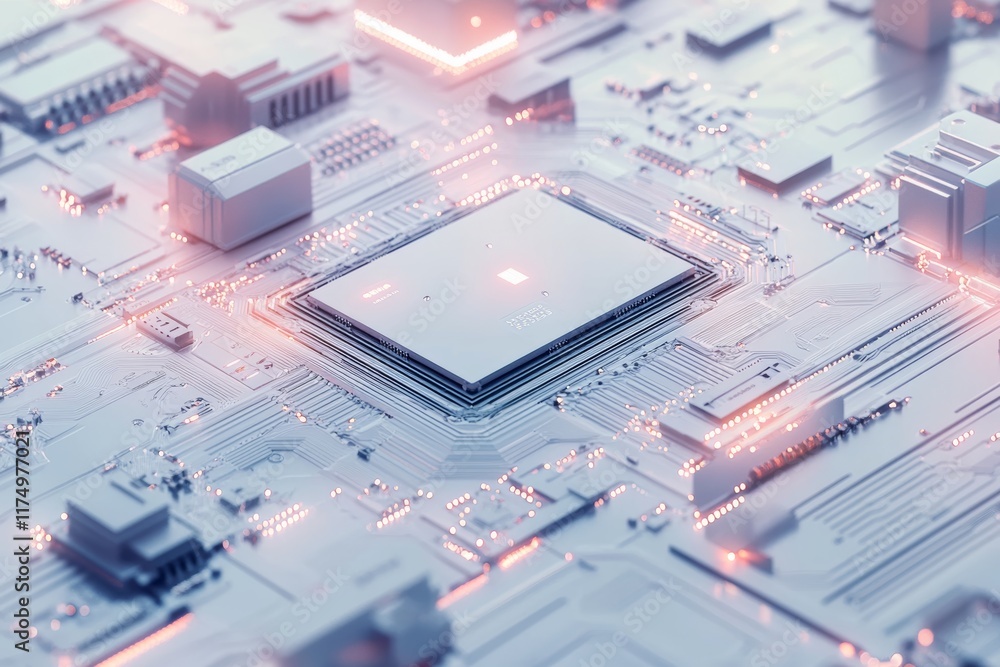 Aufkleber close up of a semiconductor chip showcasing intricate circuits and components on a clean backdrop